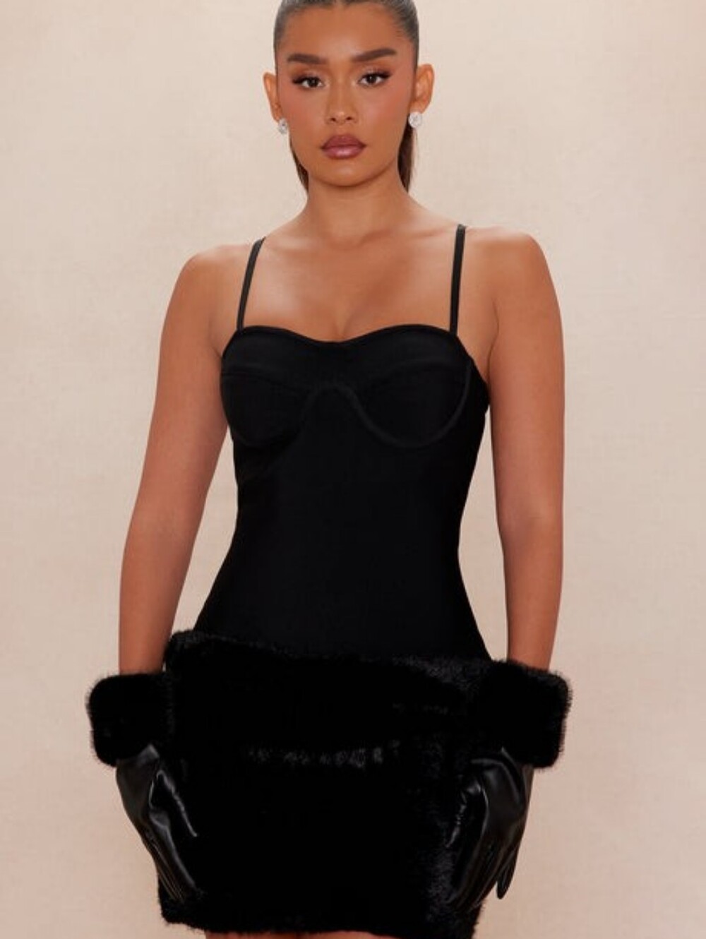 NWT Fashion Nova Novaluxe Party Animal Faux Fur Bustier Mini Dress - XS